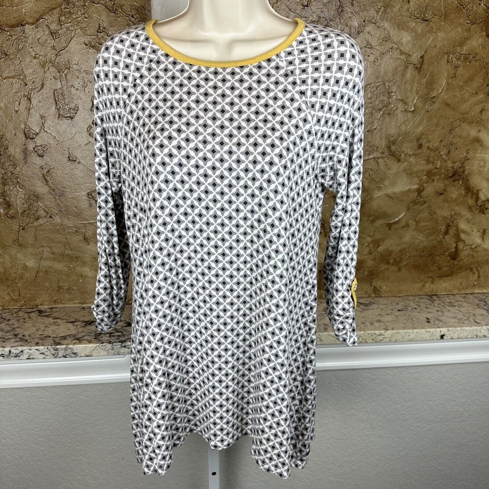 Matilda Jane Gray White Tunic 3/4 Length Sleeves Top Shirt Women's Small S